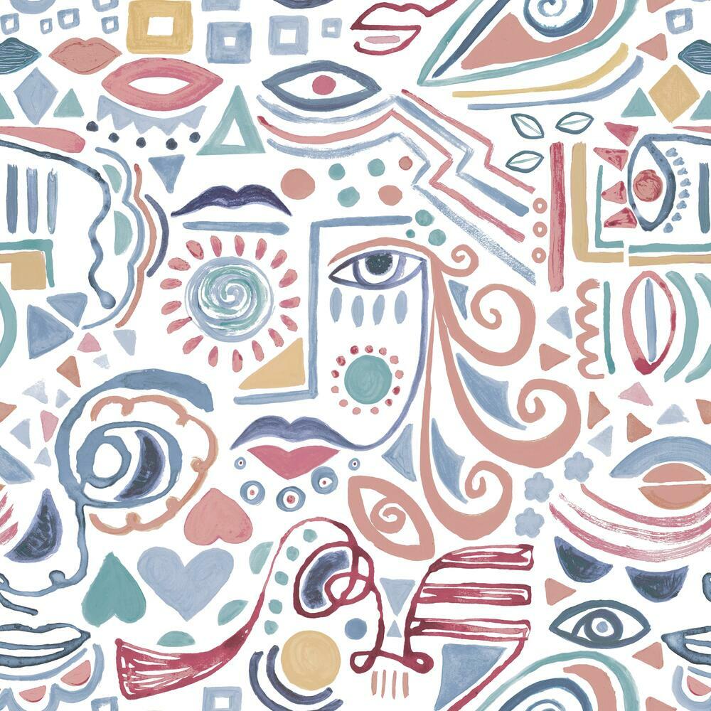 Mod Faces Peel & Stick Wallpaper Peel and Stick Wallpaper RoomMates Roll Pink 