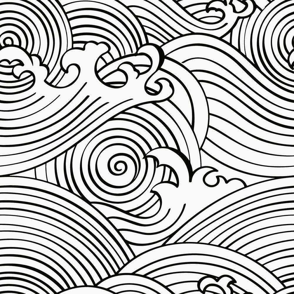 Asian Waves Peel & Stick Wallpaper Peel and Stick Wallpaper RoomMates Roll Black 
