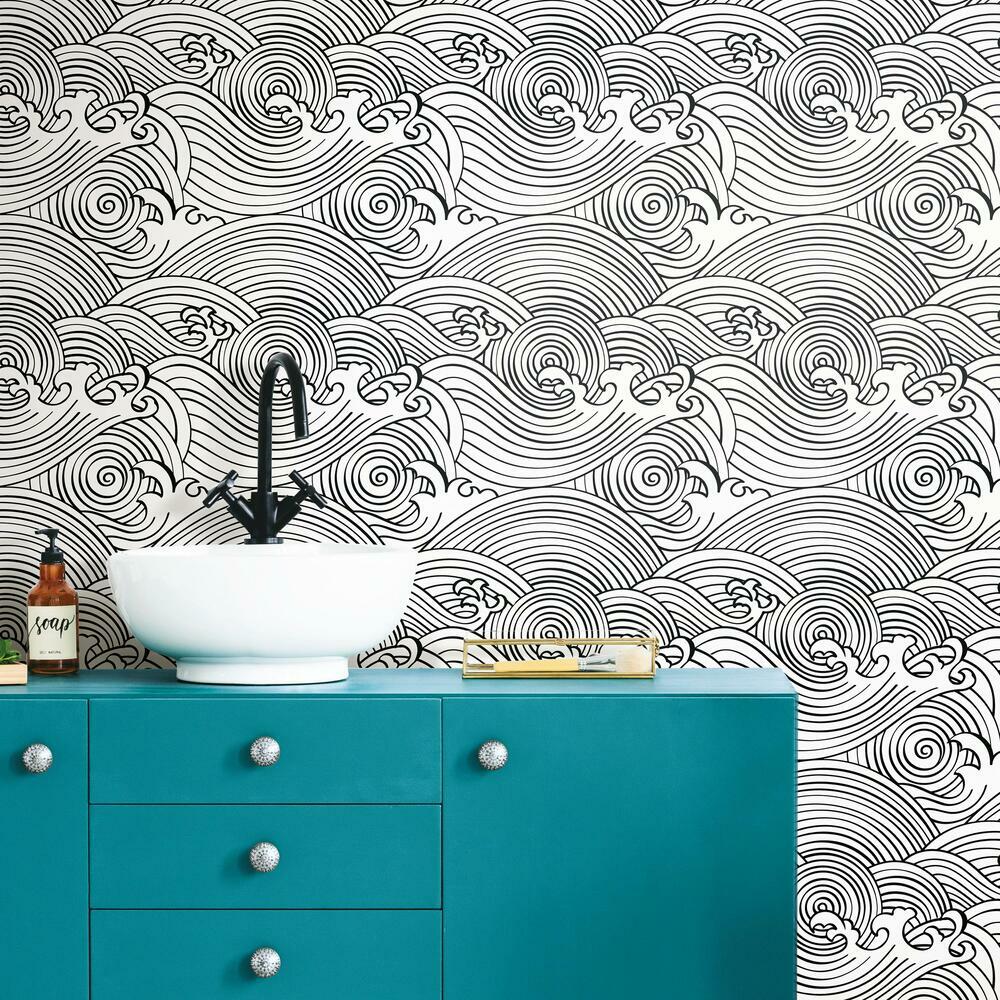 Asian Waves Peel & Stick Wallpaper Peel and Stick Wallpaper RoomMates   
