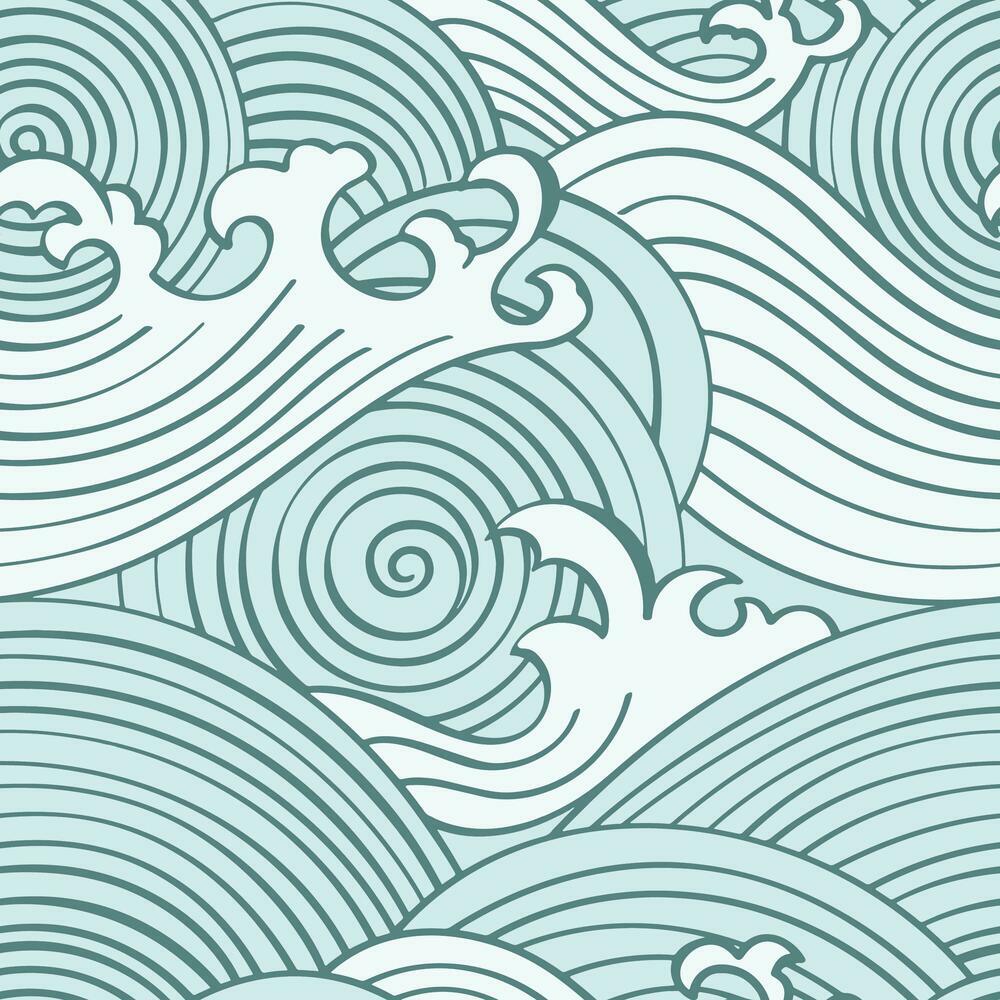 Asian Waves Peel & Stick Wallpaper Peel and Stick Wallpaper RoomMates Roll Teal 