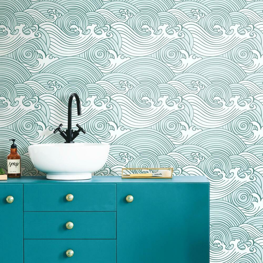Asian Waves Peel & Stick Wallpaper Peel and Stick Wallpaper RoomMates   