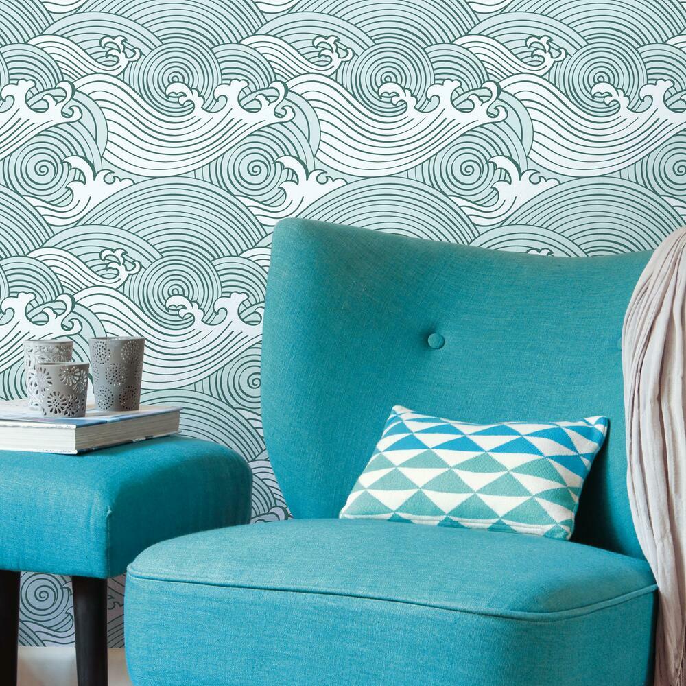 Asian Waves Peel & Stick Wallpaper Peel and Stick Wallpaper RoomMates   