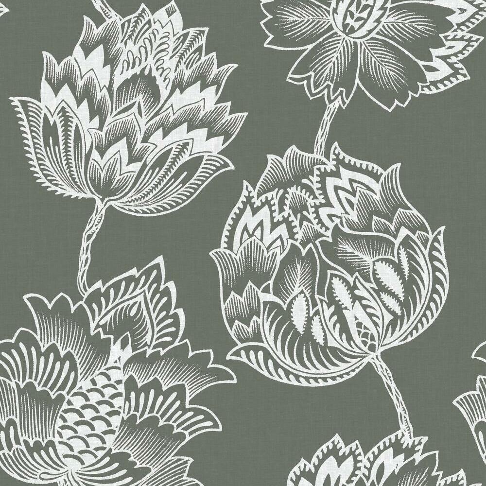 Batik Jacobean Peel and Stick Wallpaper Peel and Stick Wallpaper RoomMates Roll Grey 