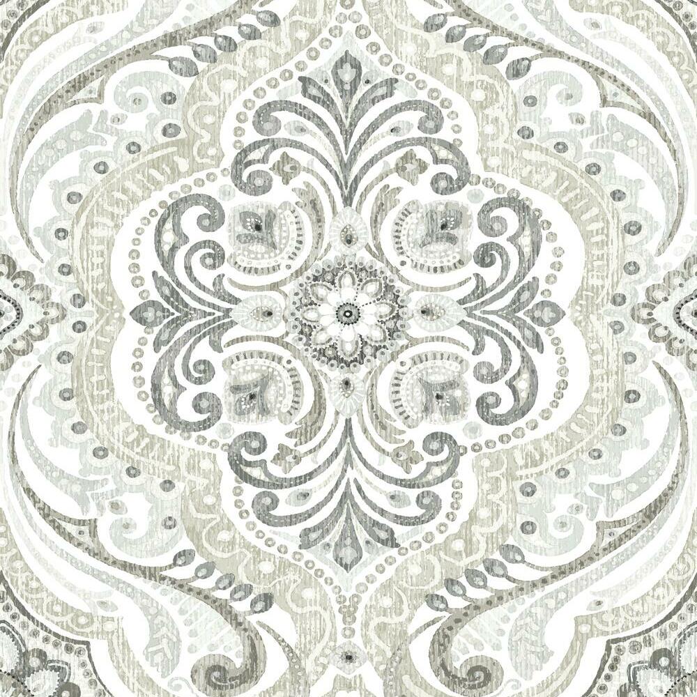 Bohemian Damask Peel and Stick Wallpaper Peel and Stick Wallpaper RoomMates Roll Taupe 