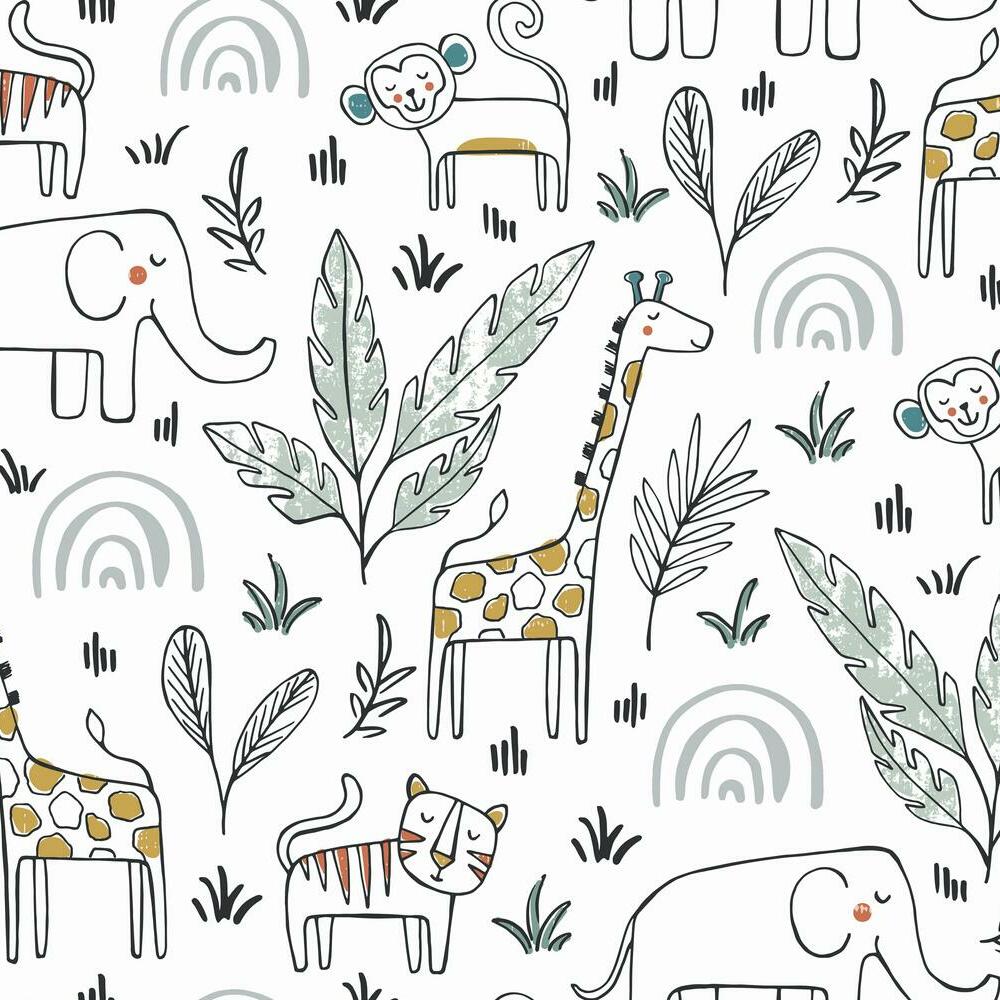 Jungle Menagerie Peel and Stick Wallpaper Peel and Stick Wallpaper RoomMates Roll Yellow 