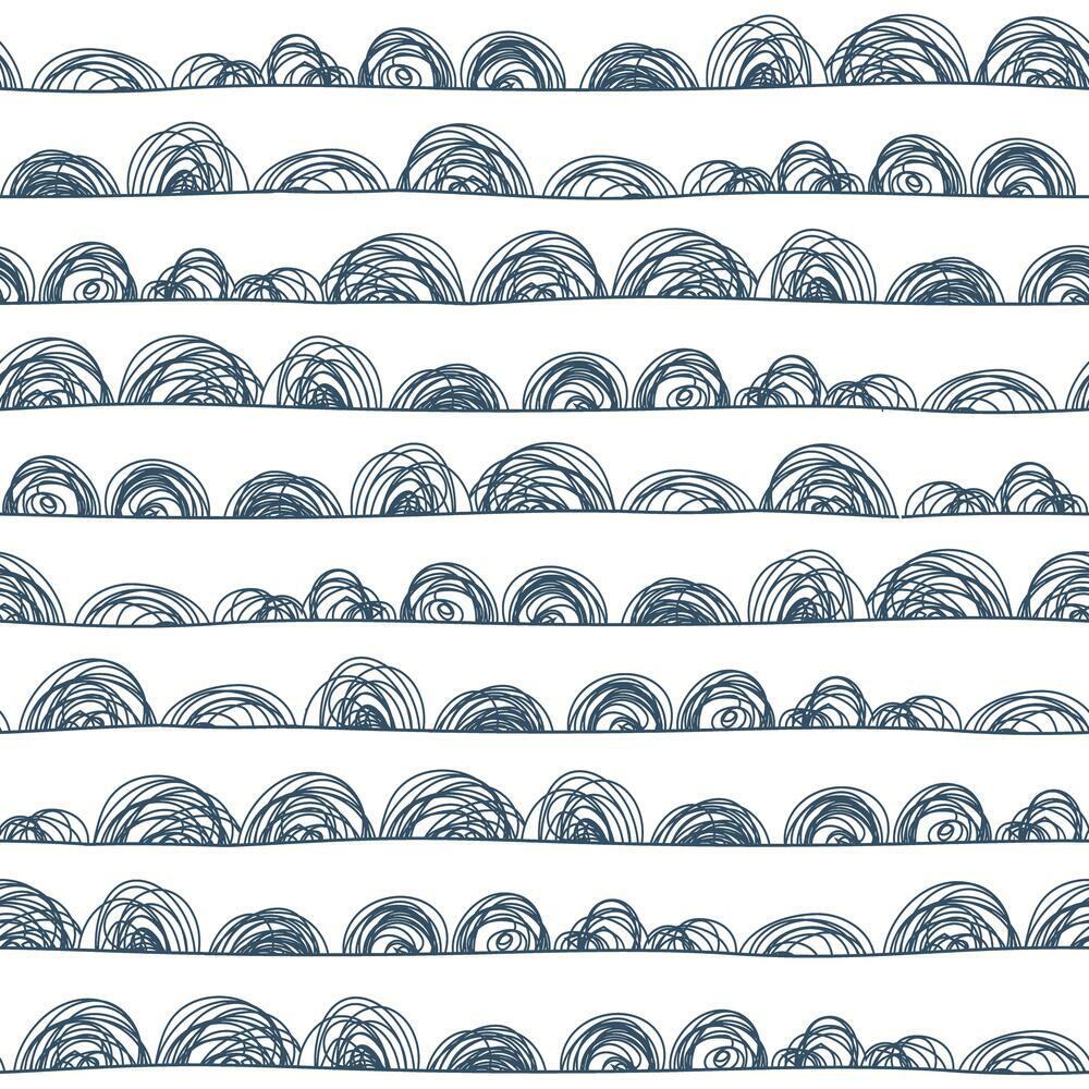 Doodle Scallop Peel and Stick Wallpaper Peel and Stick Wallpaper RoomMates Roll Indigo 