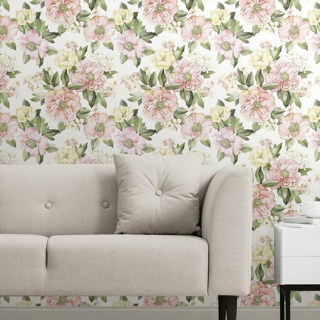 Watercolor Floral Bouquet Peel & Stick Wallpaper Peel and Stick Wallpaper RoomMates   