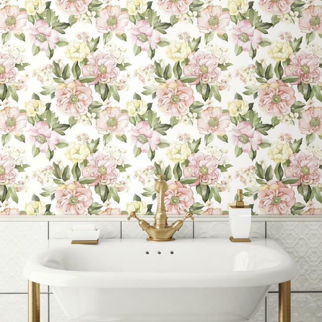 Watercolor Floral Bouquet Peel & Stick Wallpaper Peel and Stick Wallpaper RoomMates   