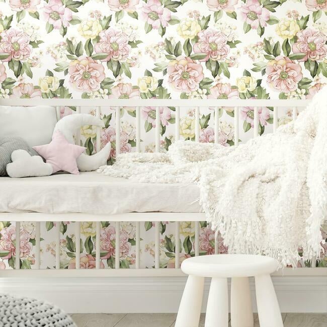 Watercolor Floral Bouquet Peel & Stick Wallpaper Peel and Stick Wallpaper RoomMates   