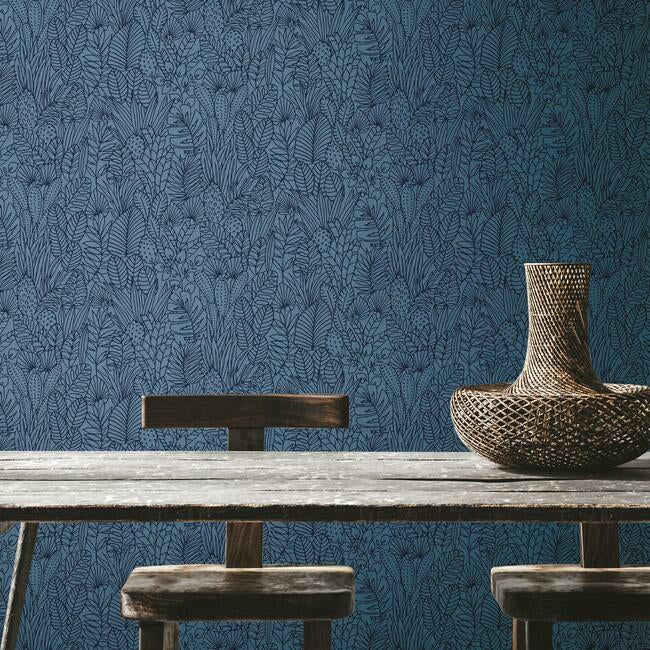 Tropical Leaves Sketch Peel and Stick Wallpaper Peel and Stick Wallpaper RoomMates   