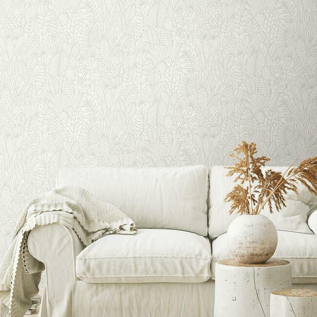 Tropical Leaves Sketch Peel and Stick Wallpaper Peel and Stick Wallpaper RoomMates   