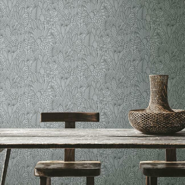 Tropical Leaves Sketch Peel and Stick Wallpaper Peel and Stick Wallpaper RoomMates   