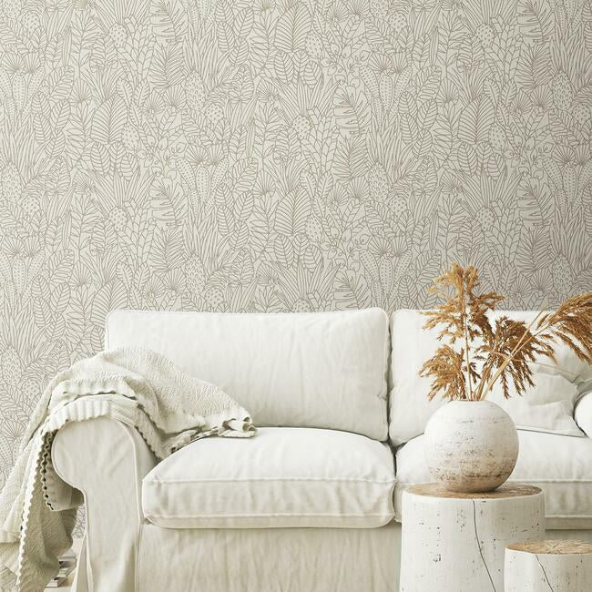 Tropical Leaves Sketch Peel and Stick Wallpaper Peel and Stick Wallpaper RoomMates   