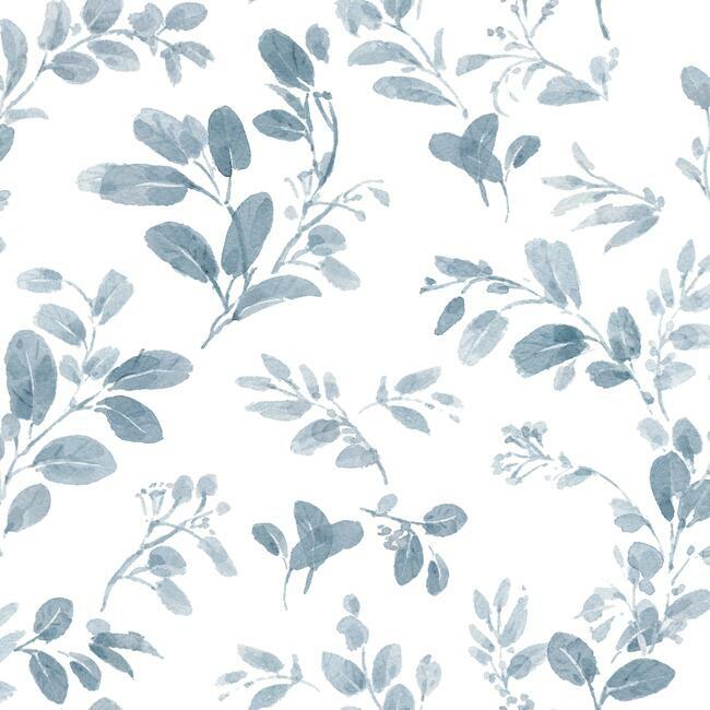Lisa Audit Dancing Leaves Peel & Stick Wallpaper Peel and Stick Wallpaper RoomMates Roll Blue 