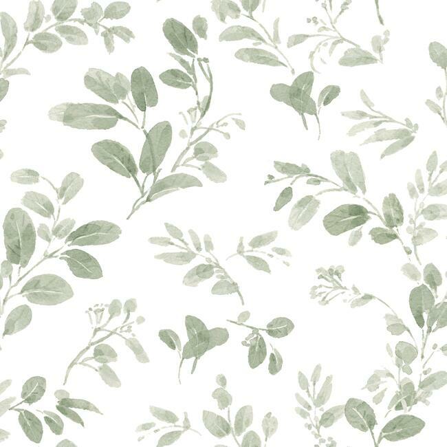 Lisa Audit Dancing Leaves Peel & Stick Wallpaper Peel and Stick Wallpaper RoomMates Roll Green 