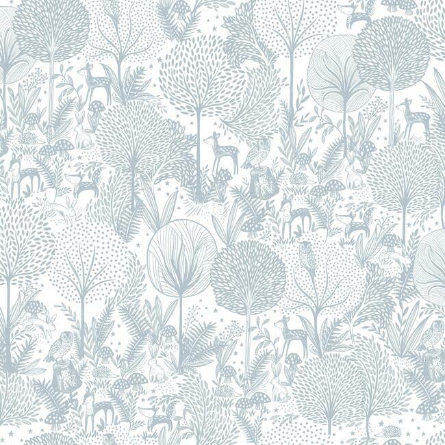 Forest Friends Peel & Stick Wallpaper Peel and Stick Wallpaper RoomMates Roll Blue 