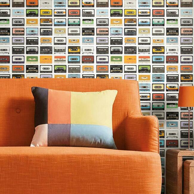 Retro Cassettes Peel & Stick Wallpaper Peel and Stick Wallpaper RoomMates   