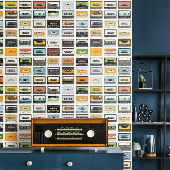 Retro Cassettes Peel & Stick Wallpaper Peel and Stick Wallpaper RoomMates   
