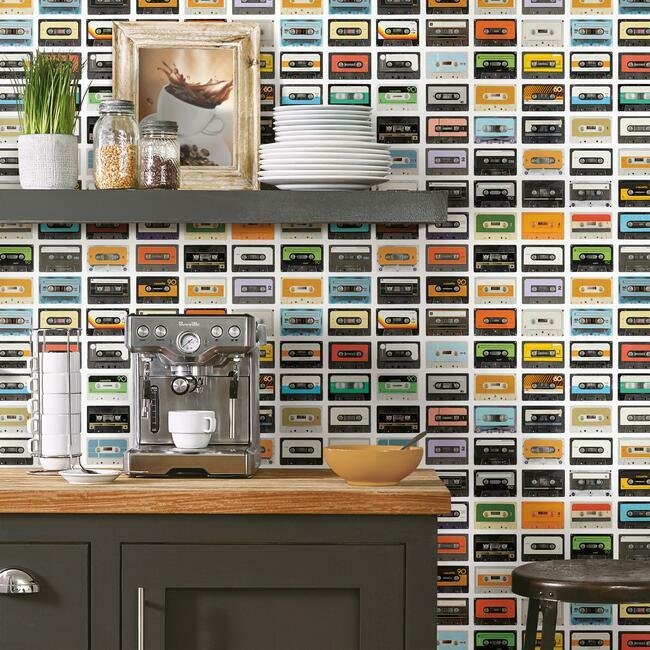 Retro Cassettes Peel & Stick Wallpaper Peel and Stick Wallpaper RoomMates   