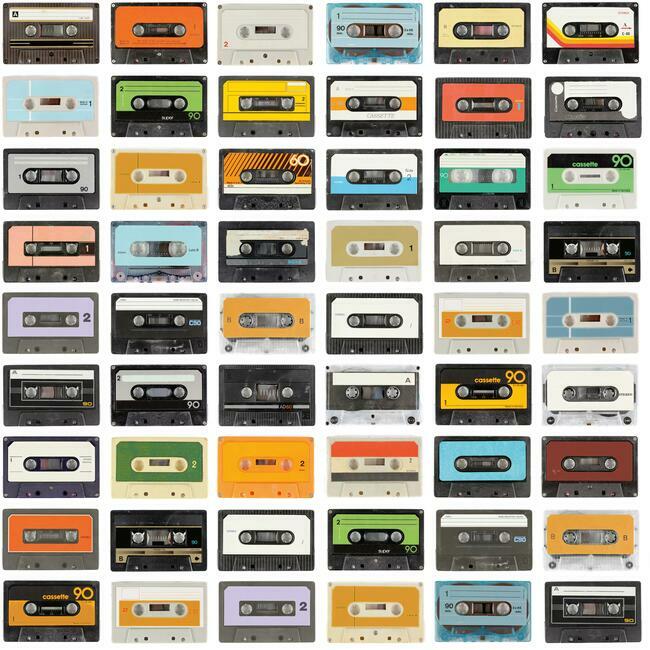 Retro Cassettes Peel & Stick Wallpaper Peel and Stick Wallpaper RoomMates Roll Red 