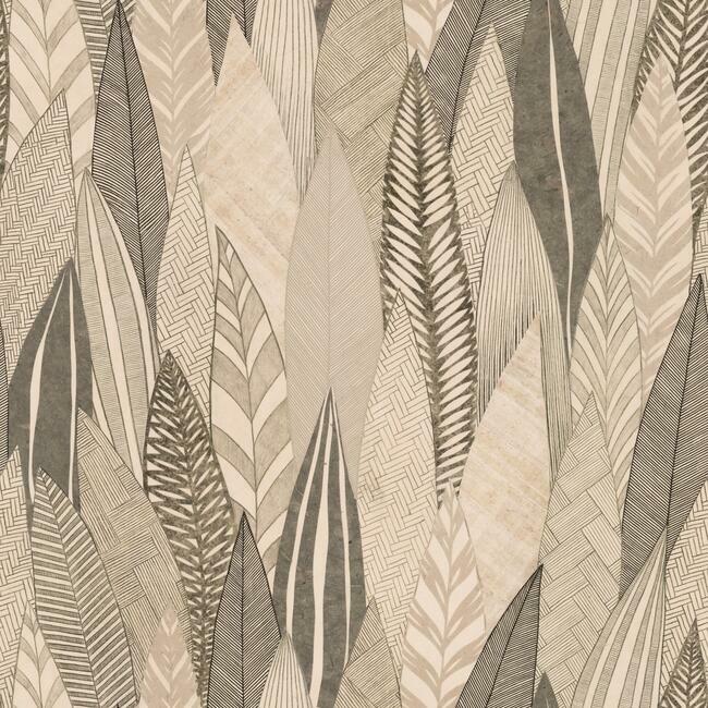 Fern & Feathers Peel and Stick Wallpaper Peel and Stick Wallpaper RoomMates Roll Tan 