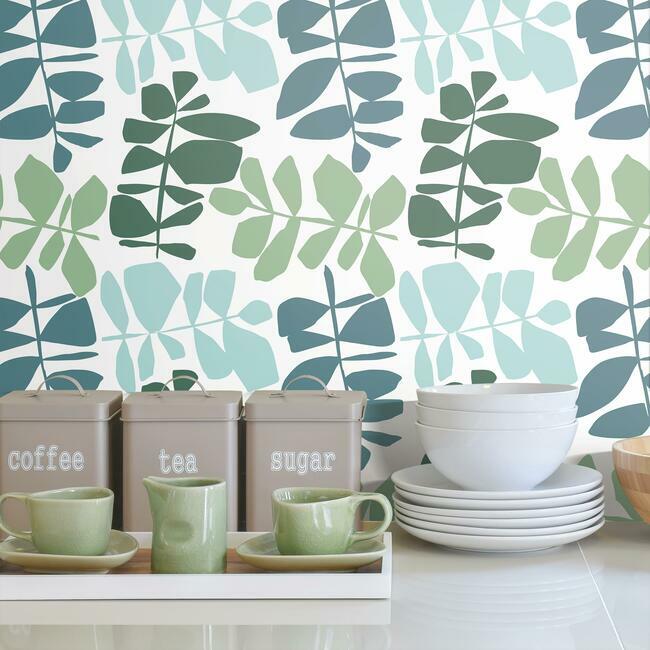 Jane Dixon Leaf Sprigs Peel and Stick Wallpaper Peel and Stick Wallpaper RoomMates   