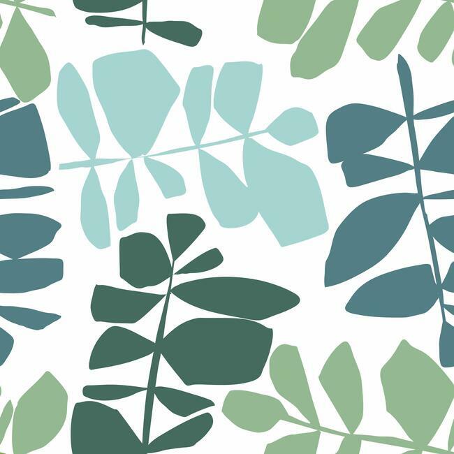 Jane Dixon Leaf Sprigs Peel and Stick Wallpaper Peel and Stick Wallpaper RoomMates Roll Green 