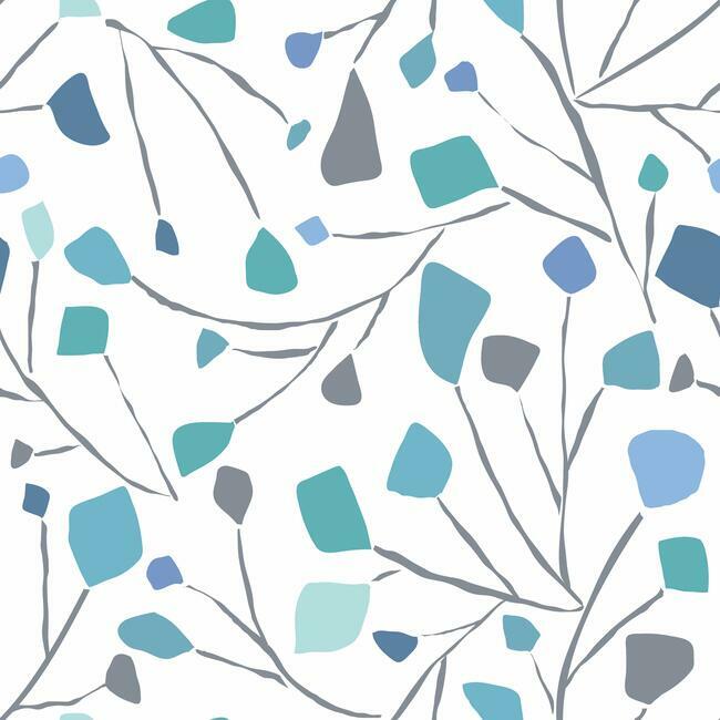 Jane Dixon Terrazzo Branch Peel and Stick Wallpaper Peel and Stick Wallpaper RoomMates Roll Blue 