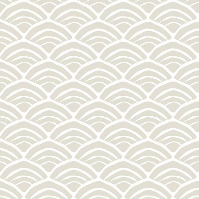 Jane Dixon Coastal Scallop Peel & Stick Wallpaper Peel and Stick Wallpaper RoomMates Roll Taupe 