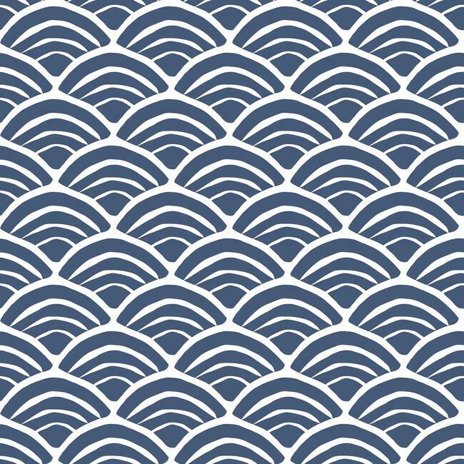 Jane Dixon Coastal Scallop Peel & Stick Wallpaper Peel and Stick Wallpaper RoomMates Roll Blue 