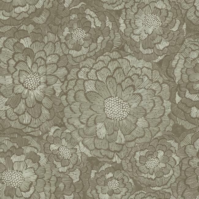 Zen Dahlia Peel and Stick Wallpaper Peel and Stick Wallpaper RoomMates Roll Brown 