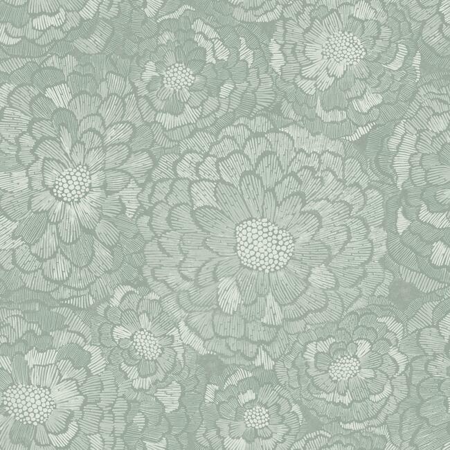 Zen Dahlia Peel and Stick Wallpaper Peel and Stick Wallpaper RoomMates Roll Green 