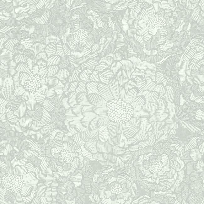 Zen Dahlia Peel and Stick Wallpaper Peel and Stick Wallpaper RoomMates Roll Grey/White 