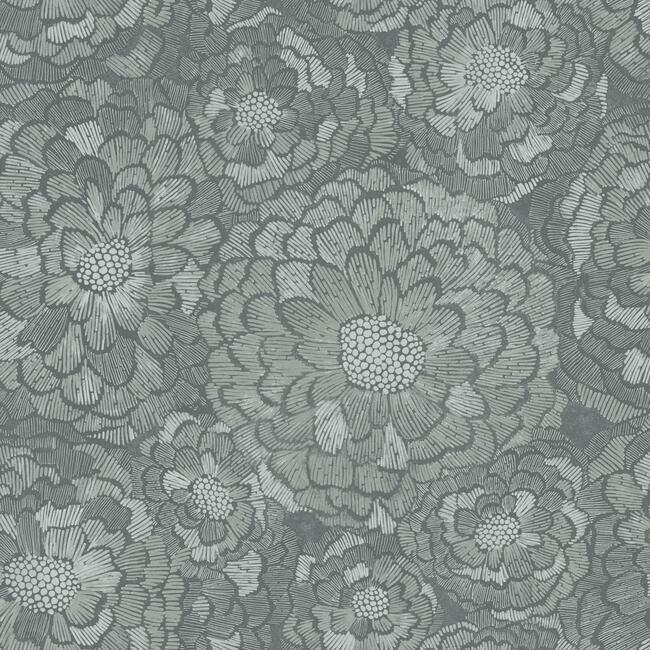 Zen Dahlia Peel and Stick Wallpaper Peel and Stick Wallpaper RoomMates Roll Grey 