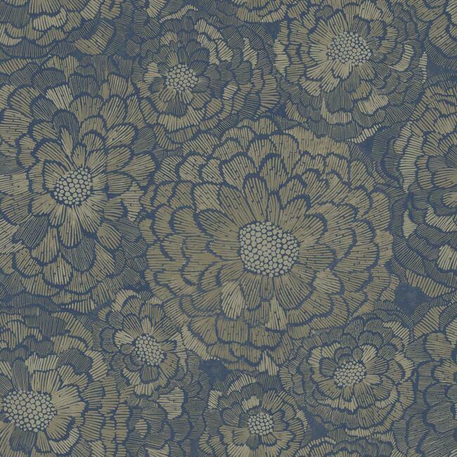 Zen Dahlia Peel and Stick Wallpaper Peel and Stick Wallpaper RoomMates Roll Blue 