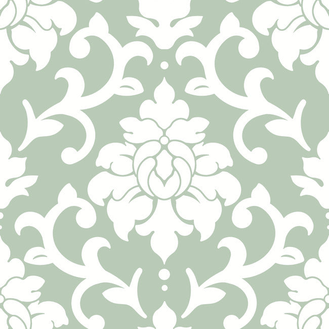 Damask Peel & Stick Wallpaper Peel and Stick Wallpaper RoomMates Roll Green 