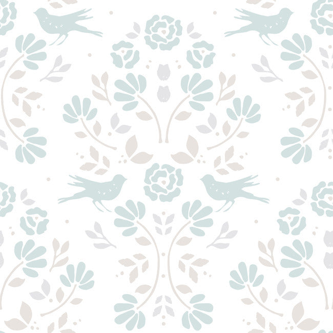 Rose Lindo Woodland Peel & Stick Wallpaper Peel and Stick Wallpaper RoomMates Roll Sky Blue 