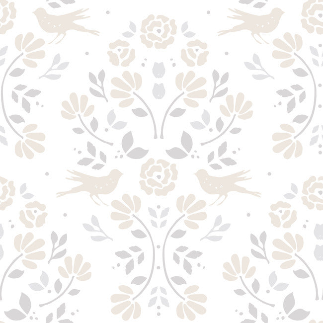 Rose Lindo Woodland Peel & Stick Wallpaper Peel and Stick Wallpaper RoomMates Roll Beige And Grey 
