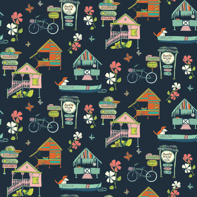 Holalola Caribbean Peel & Stick Wallpaper Peel and Stick Wallpaper RoomMates Roll Blue 