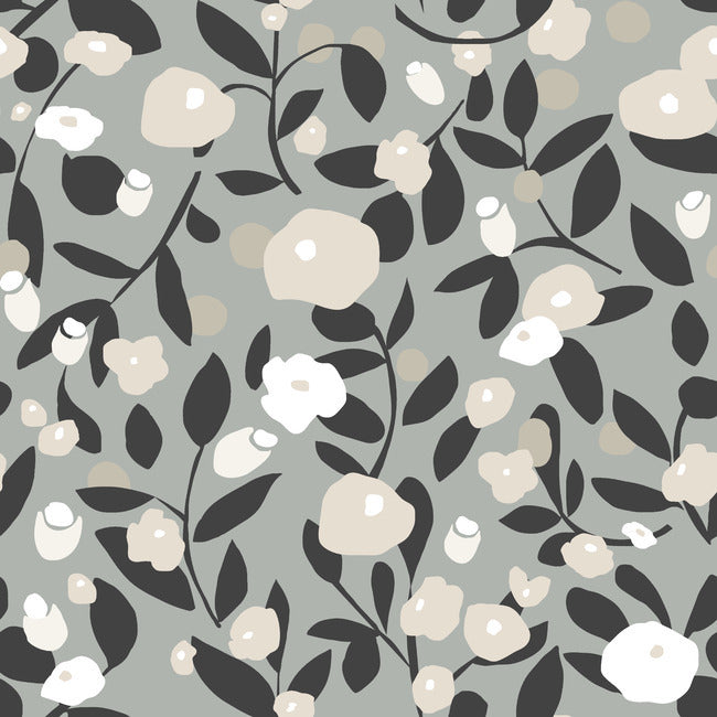 Kensington Garden Peel & Stick Wallpaper Peel and Stick Wallpaper RoomMates Roll Grey 
