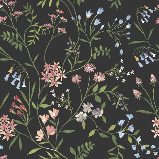 Meadow Mix Peel & Stick Wallpaper Peel and Stick Wallpaper RoomMates Roll Black/Green 