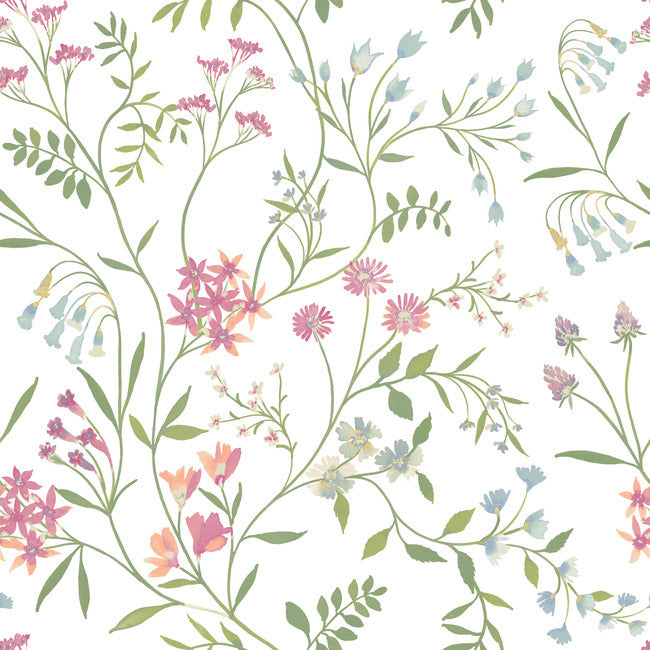 Meadow Mix Peel & Stick Wallpaper Peel and Stick Wallpaper RoomMates Roll White/Green 