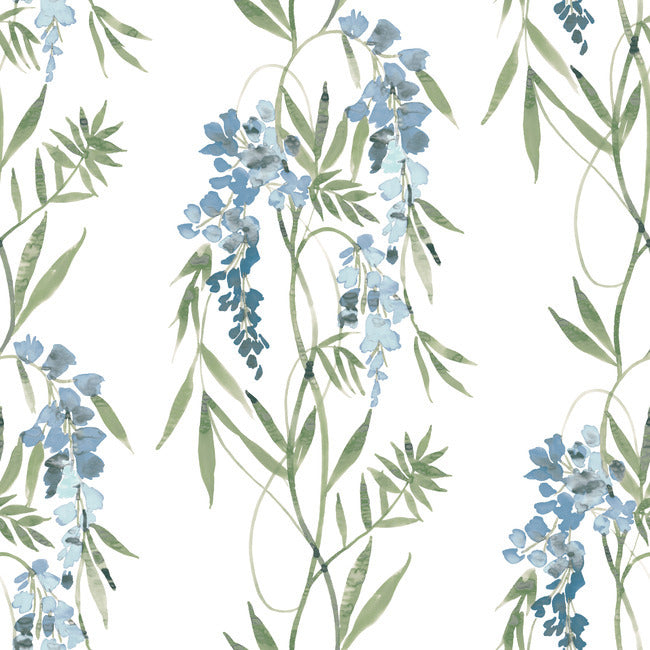 Nouveaux Wisteria Peel & Stick Wallpaper Peel and Stick Wallpaper RoomMates Roll Blue 