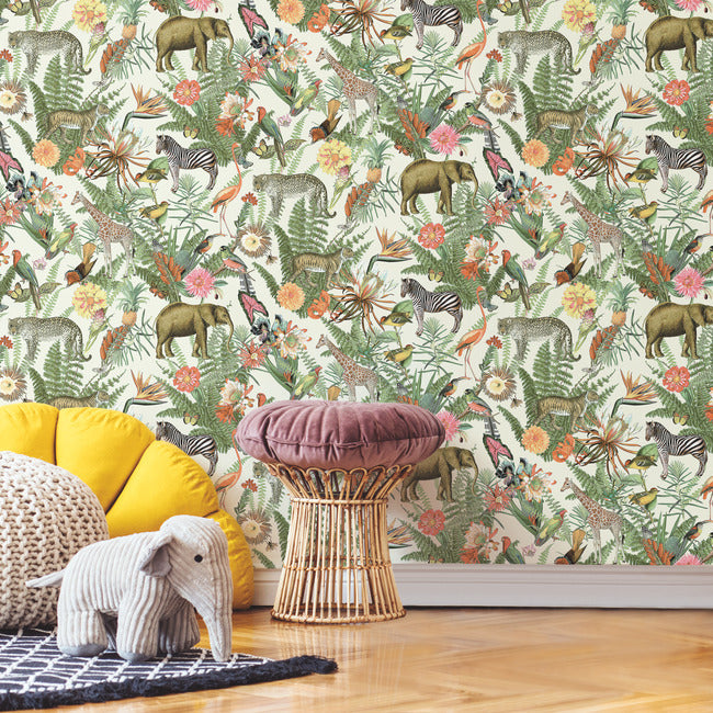 Tropical Zoo Peel & Stick Wallpaper Peel and Stick Wallpaper RoomMates   