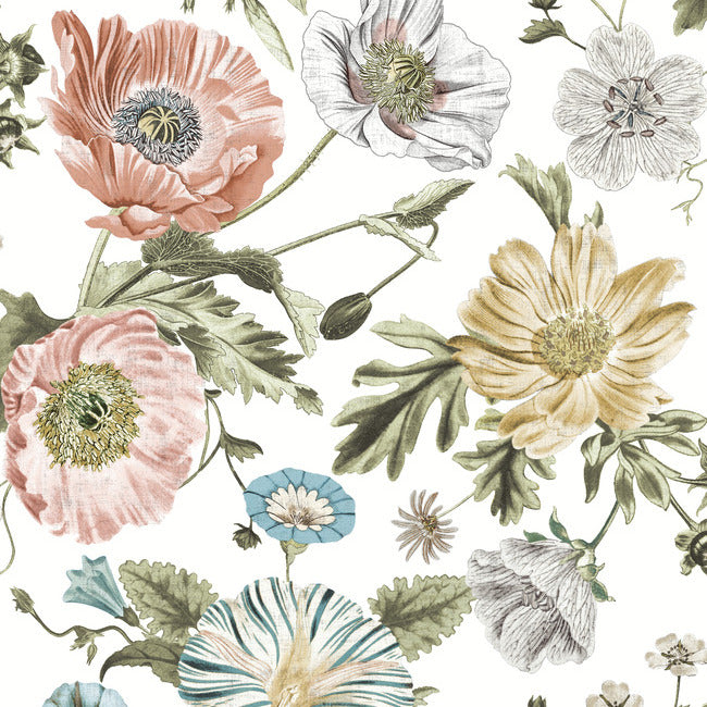 Vintage Poppy Peel & Stick Wallpaper Peel and Stick Wallpaper RoomMates Roll Pink/Green 