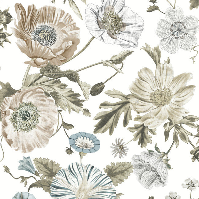 Vintage Poppy Peel & Stick Wallpaper Peel and Stick Wallpaper RoomMates Roll White 