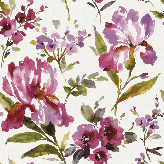Iris Peel & Stick Wallpaper Peel and Stick Wallpaper RoomMates Roll Purple 