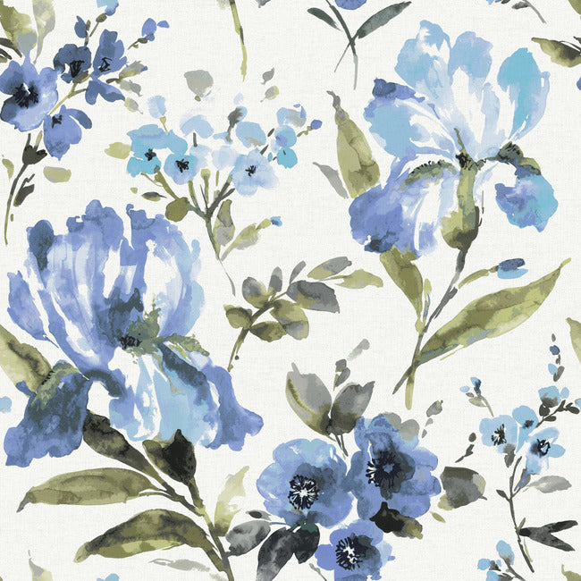 Iris Peel & Stick Wallpaper Peel and Stick Wallpaper RoomMates Roll Blue 