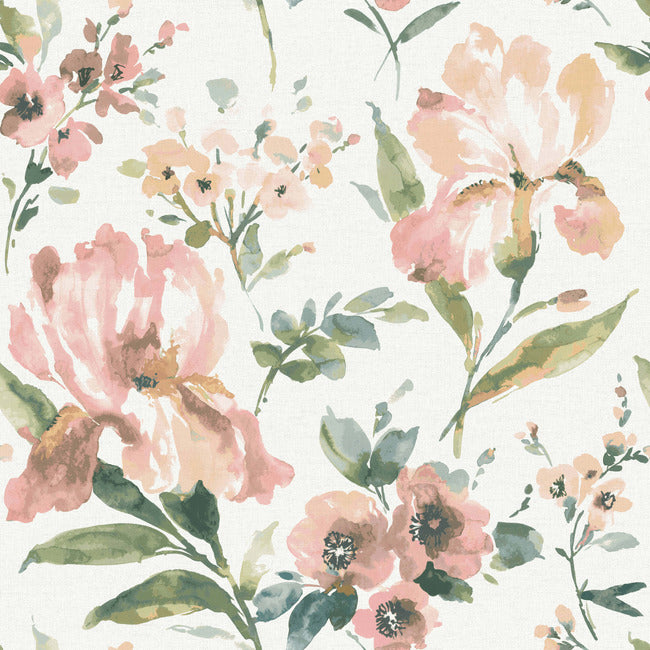Iris Peel & Stick Wallpaper Peel and Stick Wallpaper RoomMates Roll Pink 