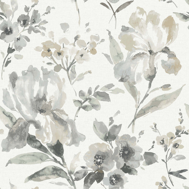 Iris Peel & Stick Wallpaper Peel and Stick Wallpaper RoomMates Roll Grey 